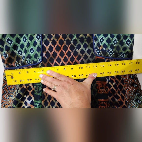 Ahoki Open Front Sleeveless Duster Long Jacket Cardigan Batik Block Print Vest - Picture 11 of 11